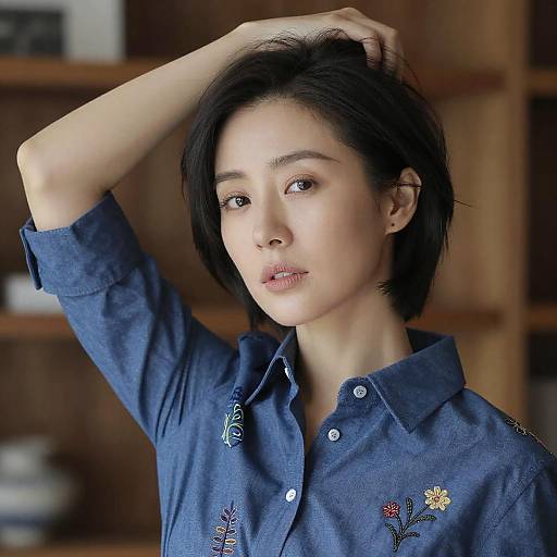 Portrait of Asian Woman in Blue Shirt