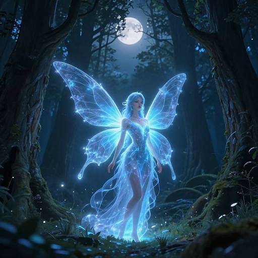 Mystical Forest Spirit with Blue Wings