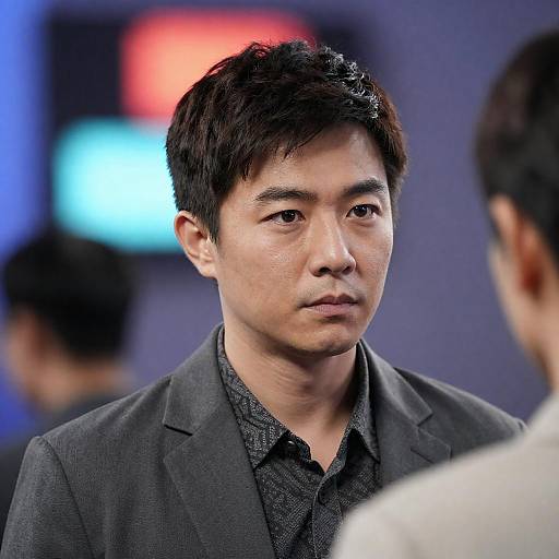 Serious Asian Man in Gray Jacket