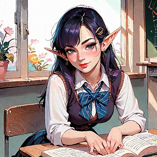 Elf Schoolgirl in Classroom