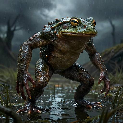 Monster Frog Emerging from Stormy Swamp