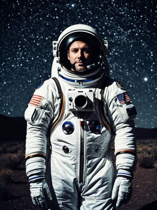 Man in Astronaut Costume with Starry Background