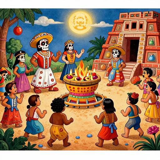 Mesoamerican Day of the Dead Cartoon