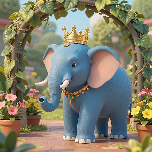 Regal Elephant in a Colorful Garden