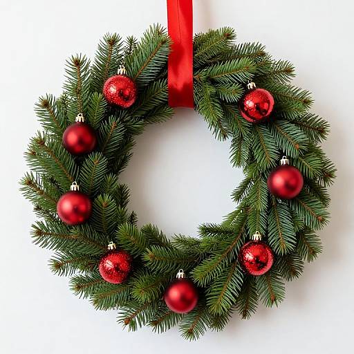 Festive Pine Wreath with Red Baubles