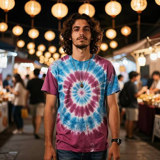 Tie-Dye Bohemian Musician at Night Market