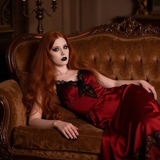 Gothic Beauty on Vintage Sofa