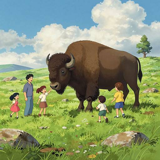 Majestic Bison and Joyful Family
