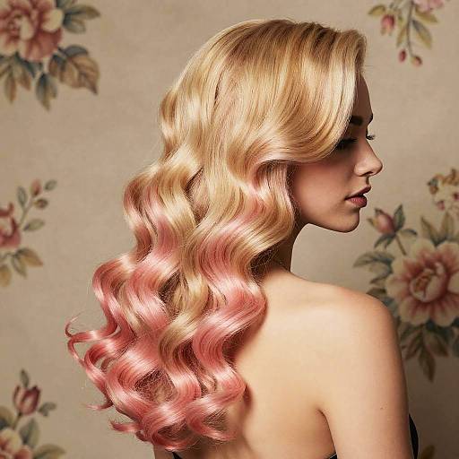 Elegant Blonde Curls with Pink Highlights