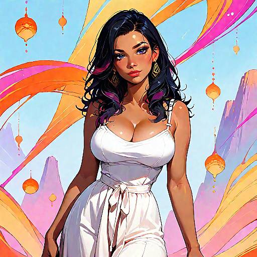 Stylish Woman in Bohemian Dress at Desert Overlook