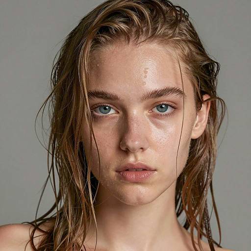Young Woman with Wet Hair and Blue Eyes