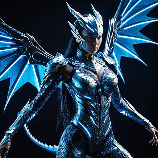 Cybernetic Dragon Queen in Futuristic Armor