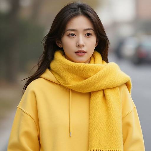 Woman in Yellow Hoodie and Scarf