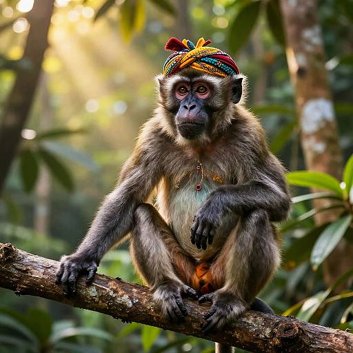 Realistic Monkey with Turban in Jungle