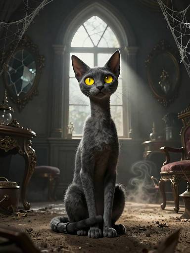 Spooky Gothic Cat in Parlor