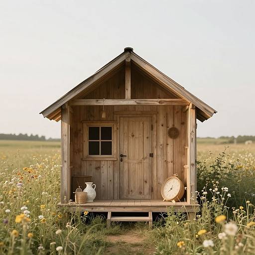 Minimalist Cottagecore Wooden Cabin Scene