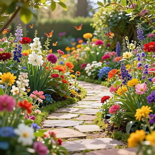 Vibrant Blooming Garden with Butterflies