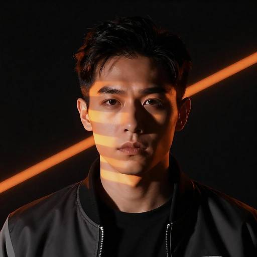 Neon Orange Striped Shadow Portrait