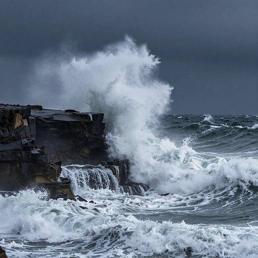 Stormy Ocean Waves Crashing Cliffs