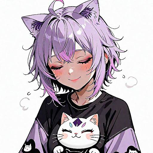 Cute Chibi Cat Girl Eating Onigiri