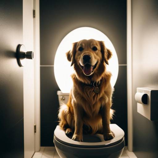 Humorous Golden Retriever Toilet Scene Humorous Golden Retriever Toilet Scene