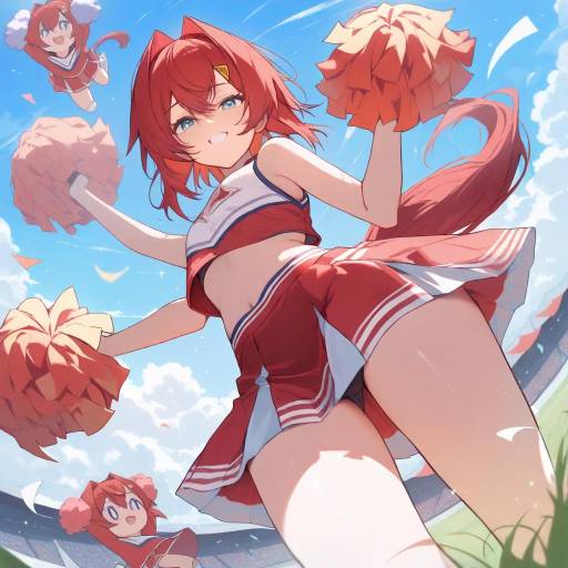 Cheerleader in Action with Team