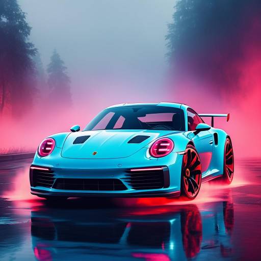 Futuristic Porsche 911 in Fog and Sparks
