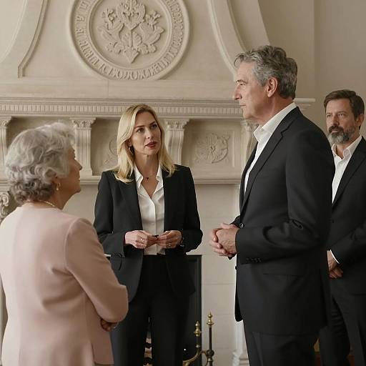 Elegant Gathering Around Ornate Fireplace