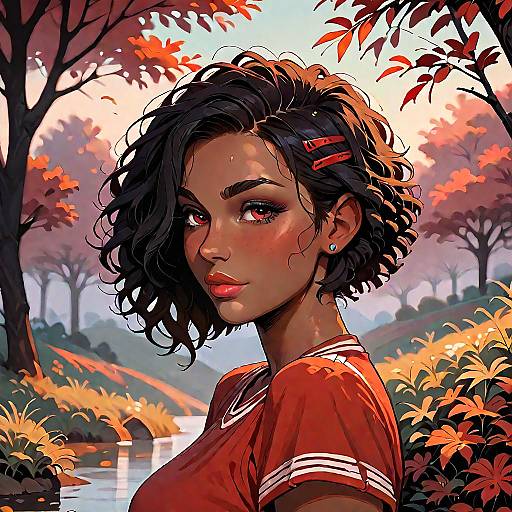 Confident Woman in Red Top at Sunset Grove