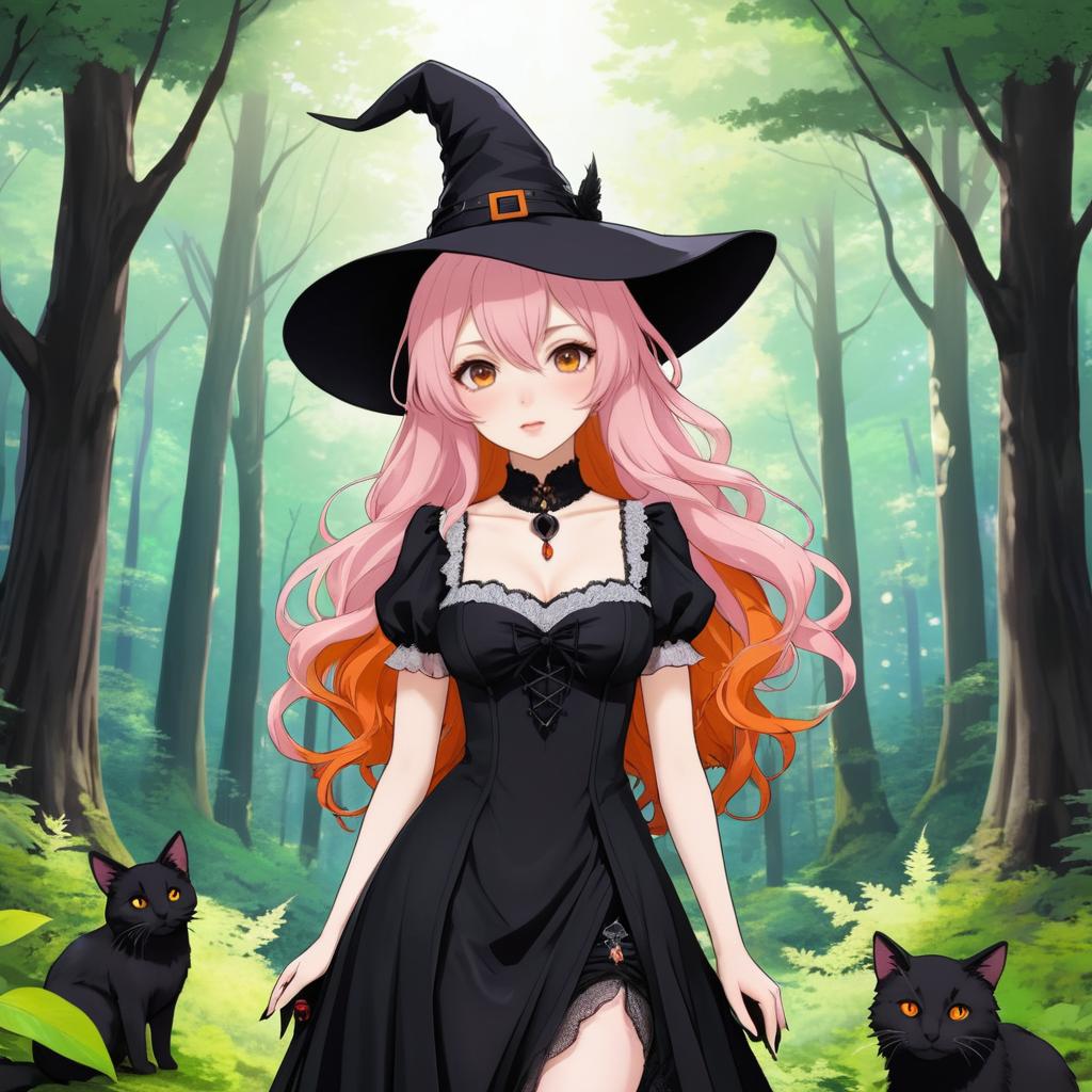 Enigmatic Witch Girl in a Forest