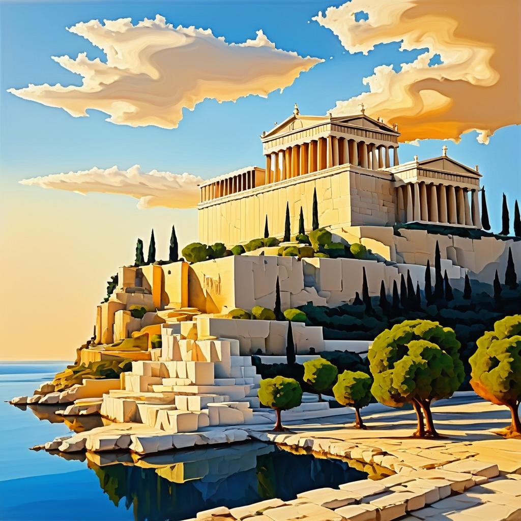 Surreal Acropolis: Dalí Inspired Oil Painting