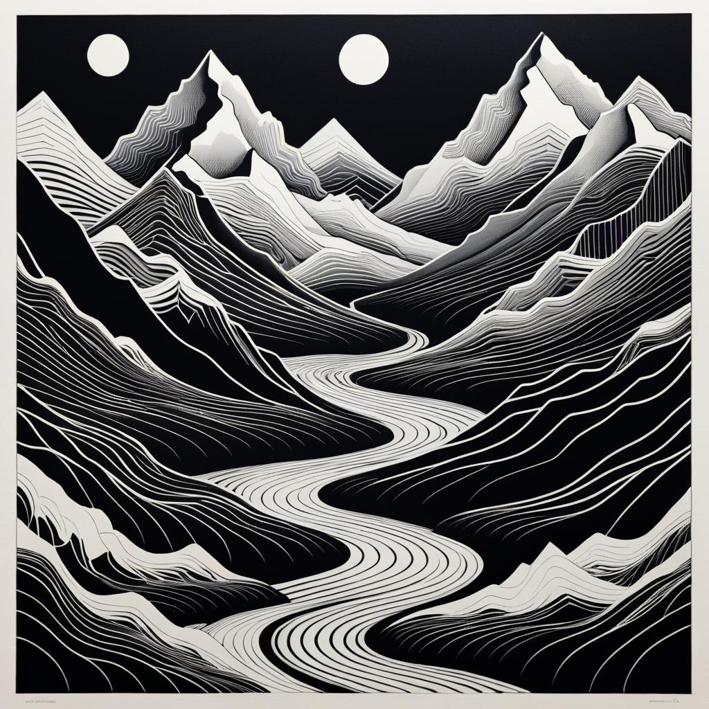 Serene Monochrome Mountain Range Art