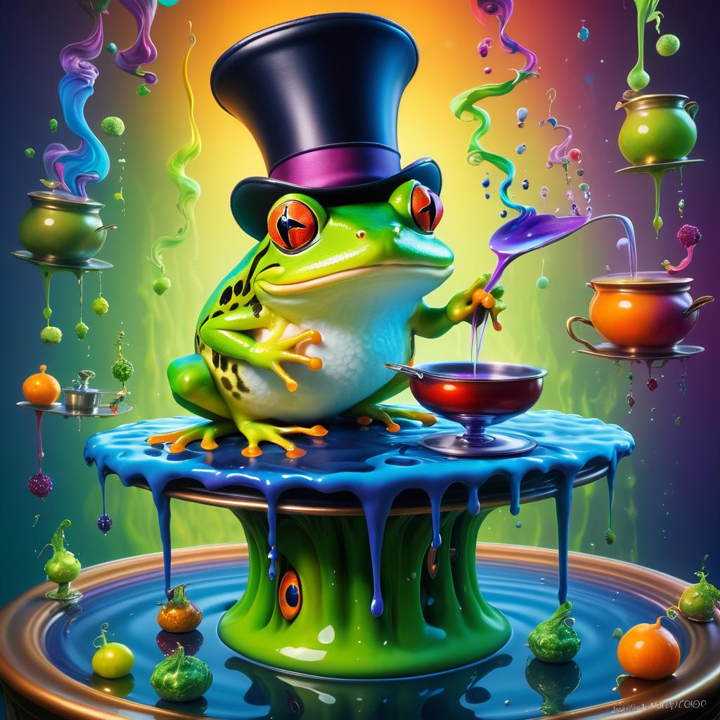 Surreal Frog Chef Creating Whimsical Stew