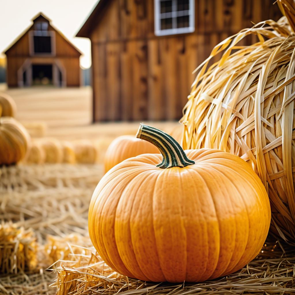 Golden Pumpkin in Rustic Harvest Setting