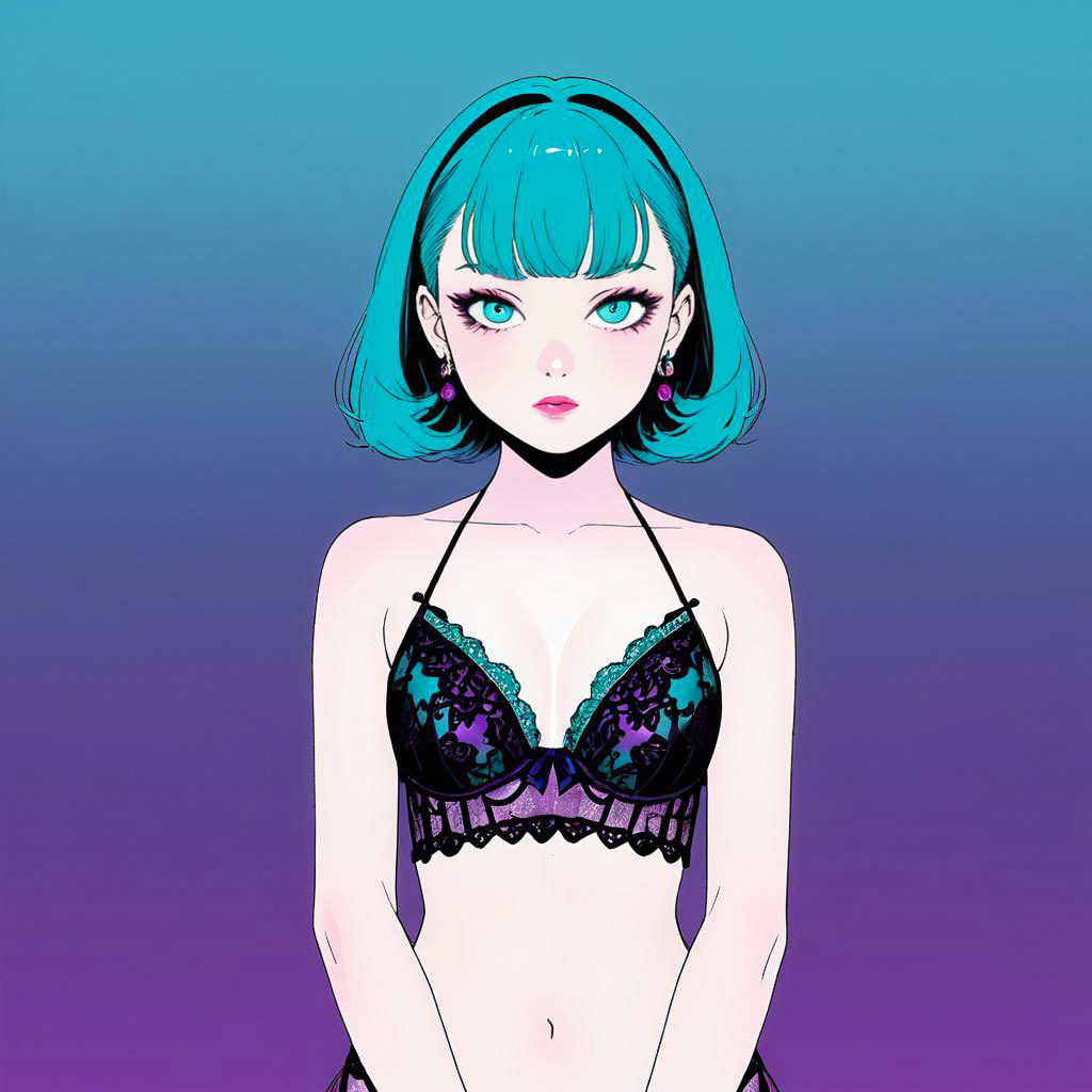 Teal-Haired Girl in Elegant Lingerie