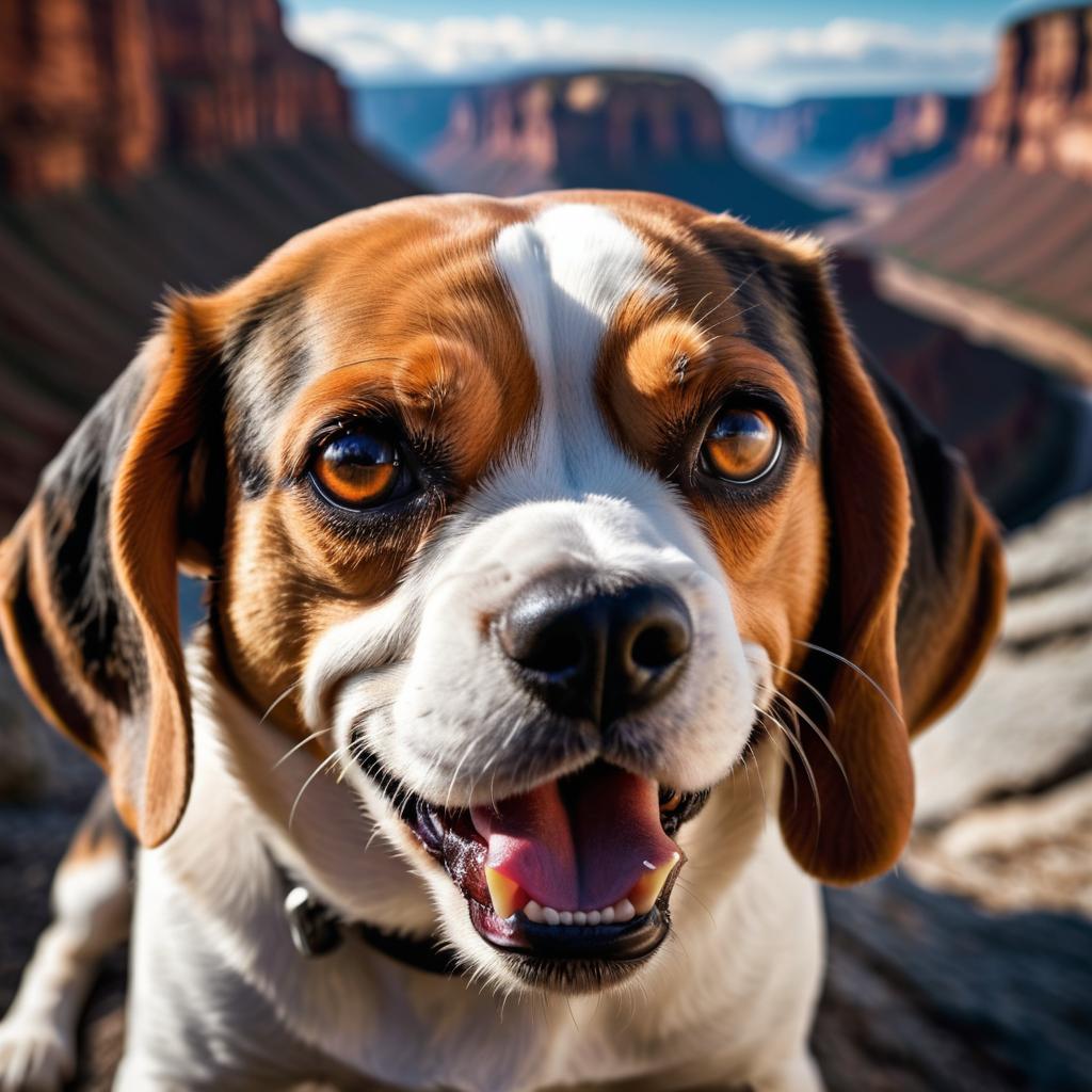 Intense Beagle Close-Up in Dark Canyon