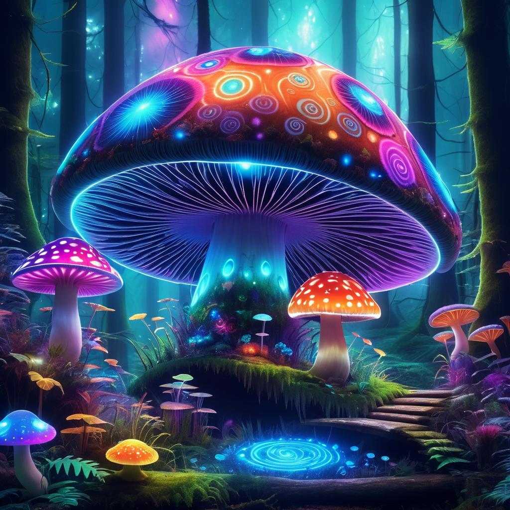 Whimsical Giant Mushroom Creature in Forest