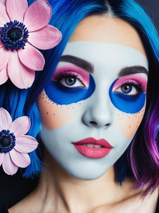 Surreal Portrait with Colorful Makeup and Flowers