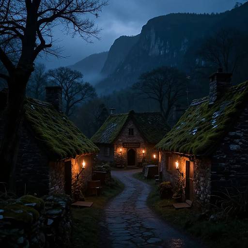 Twilight Dark Fantasy Village Scene