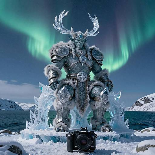 Majestic Ice Colossus Under Aurora Lights