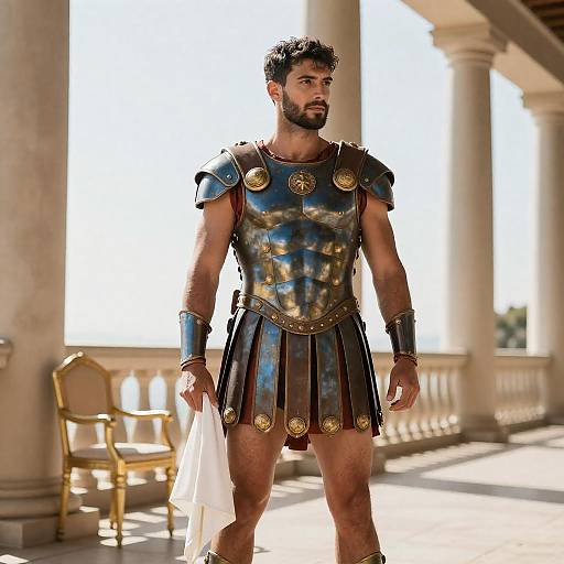 Sunlit Roman Warrior on Balcony