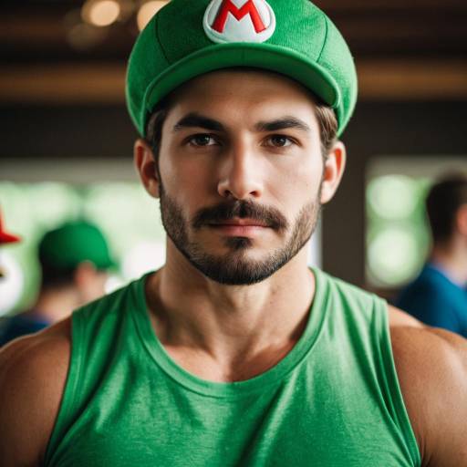 Man Wearing Green Mario Hat and Tank Top