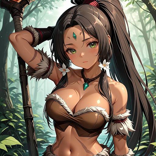 Illustration of Nidalee, league of legends in the style of Yasume yukito
