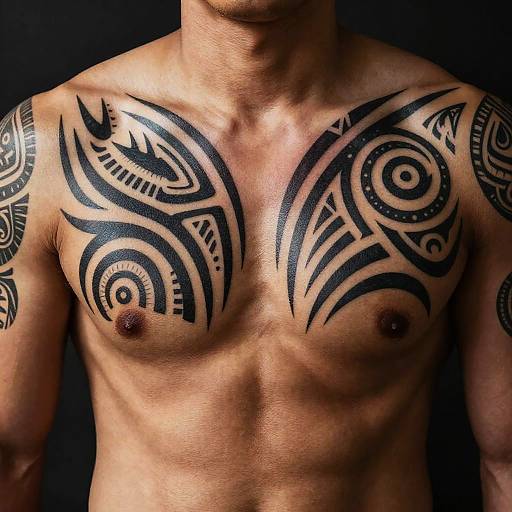 Muscular Male Tribal Warrior Tattoo