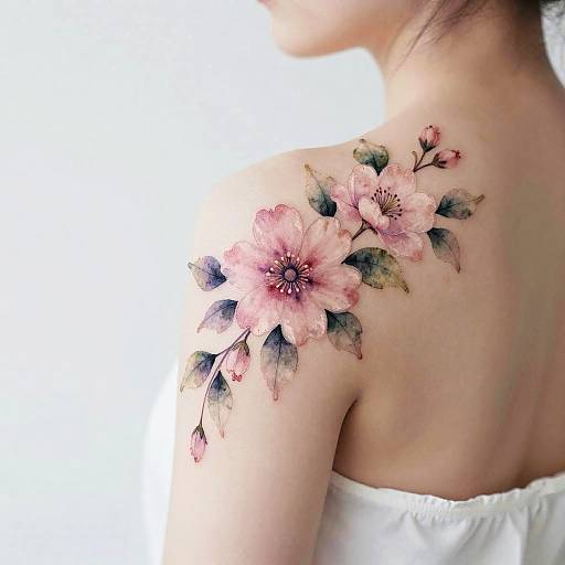 Delicate Floral Vine Shoulder Tattoo
