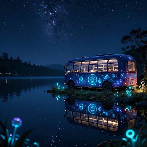 Magicbus by Starry Lake at Night