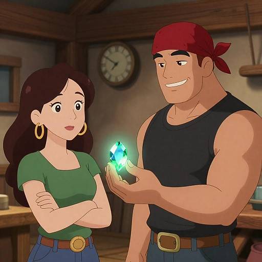 Muscular Man Offering Gem in Workshop