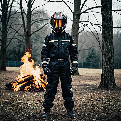 Boy in Fireman Costume Standing Outdoors