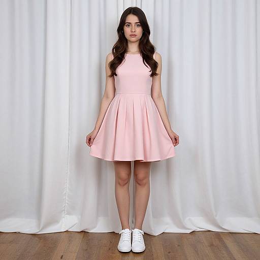 Woman in Pink Dress with White Shoes