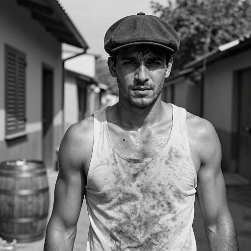 Muscular Man in Sunlit Alley Portrait